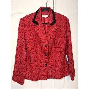Dress Barn Red Black Textured Suit Jacket Blazer Button Collared Women’s Size 10